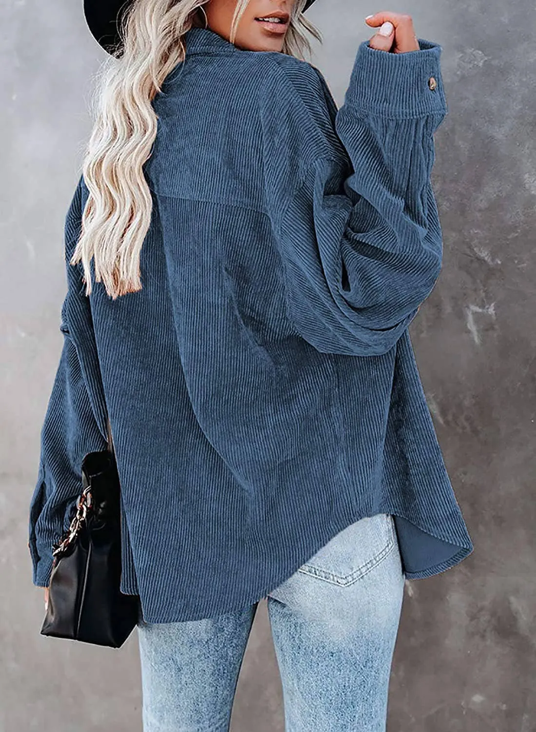 Corduroy Oversized Solid Shacket: Navy