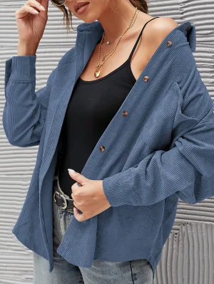 Corduroy Oversized Solid Shacket: Navy