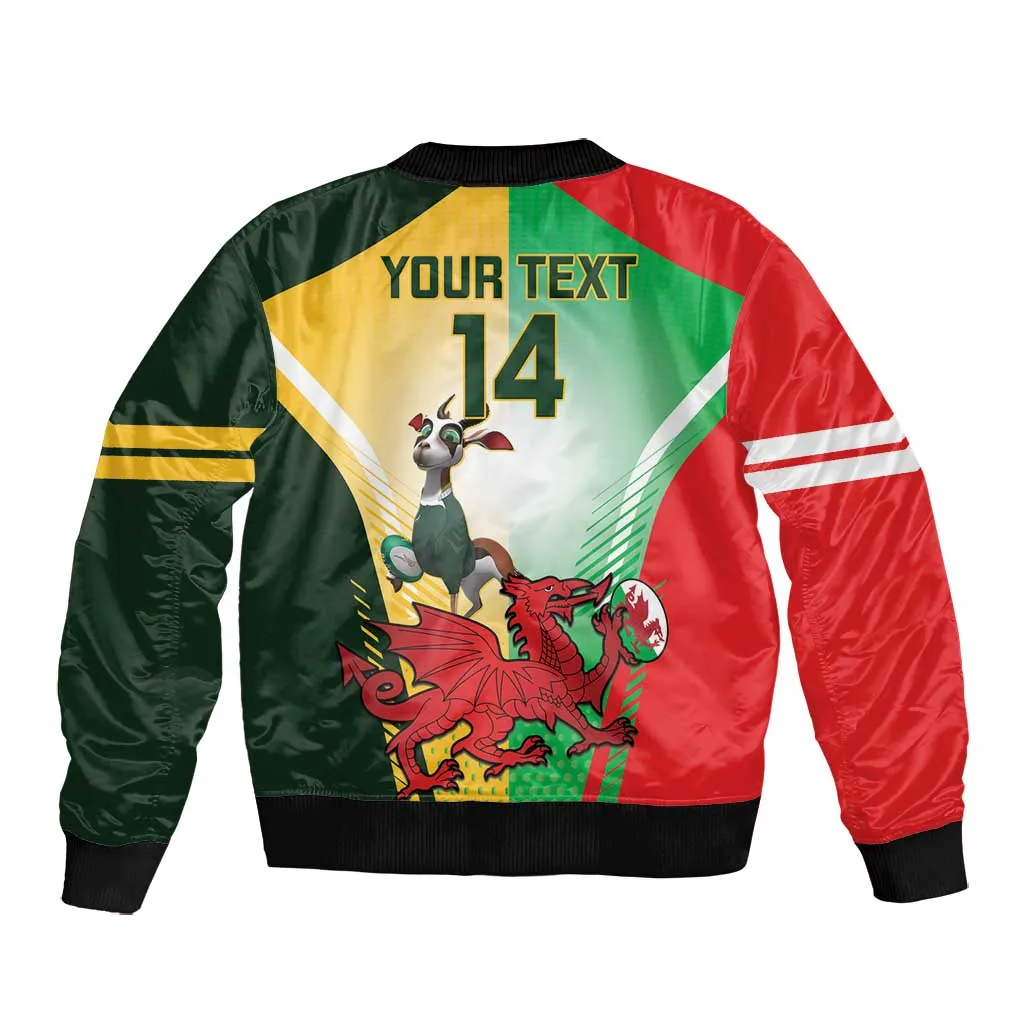 Custom South Africa And Wales Rugby Bomber Jacket Springboks Welsh Mascots Dynamic Version LT14