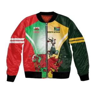 Custom South Africa And Wales Rugby Bomber Jacket Springboks Welsh Mascots Dynamic Version LT14