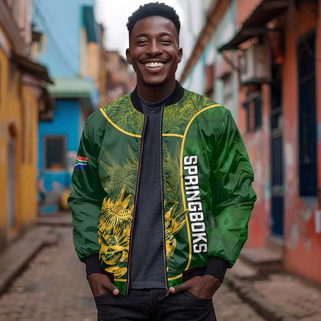 Custom South Africa Rugby Bomber Jacket Go Champions Springboks Flower LT14