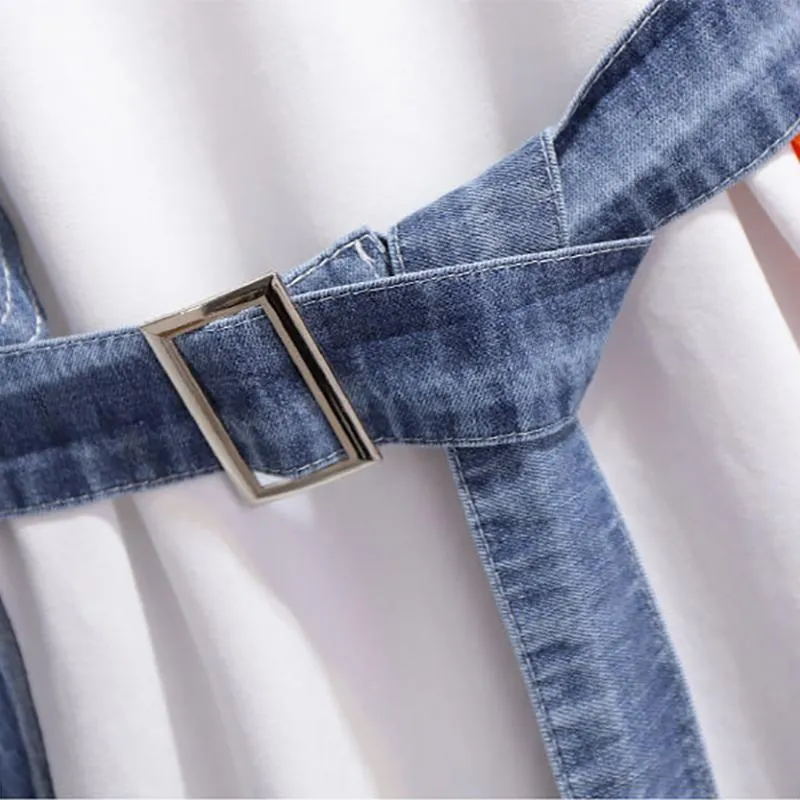 Denim Stitching T-shirt Dress Female Summer Design Sense Niche Waist Was Thin and Small Dress