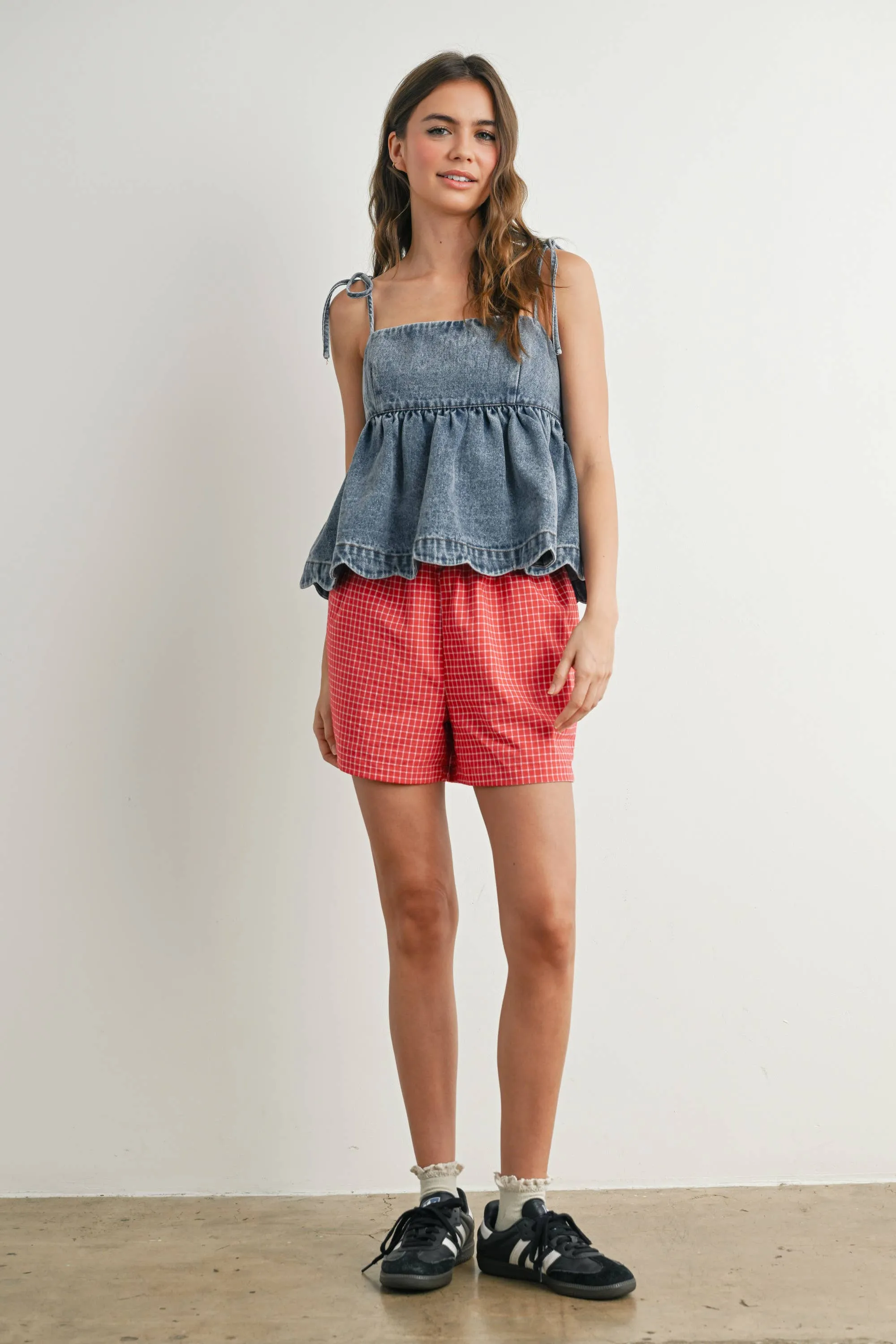 Denim Tie-Strap Peplum Top