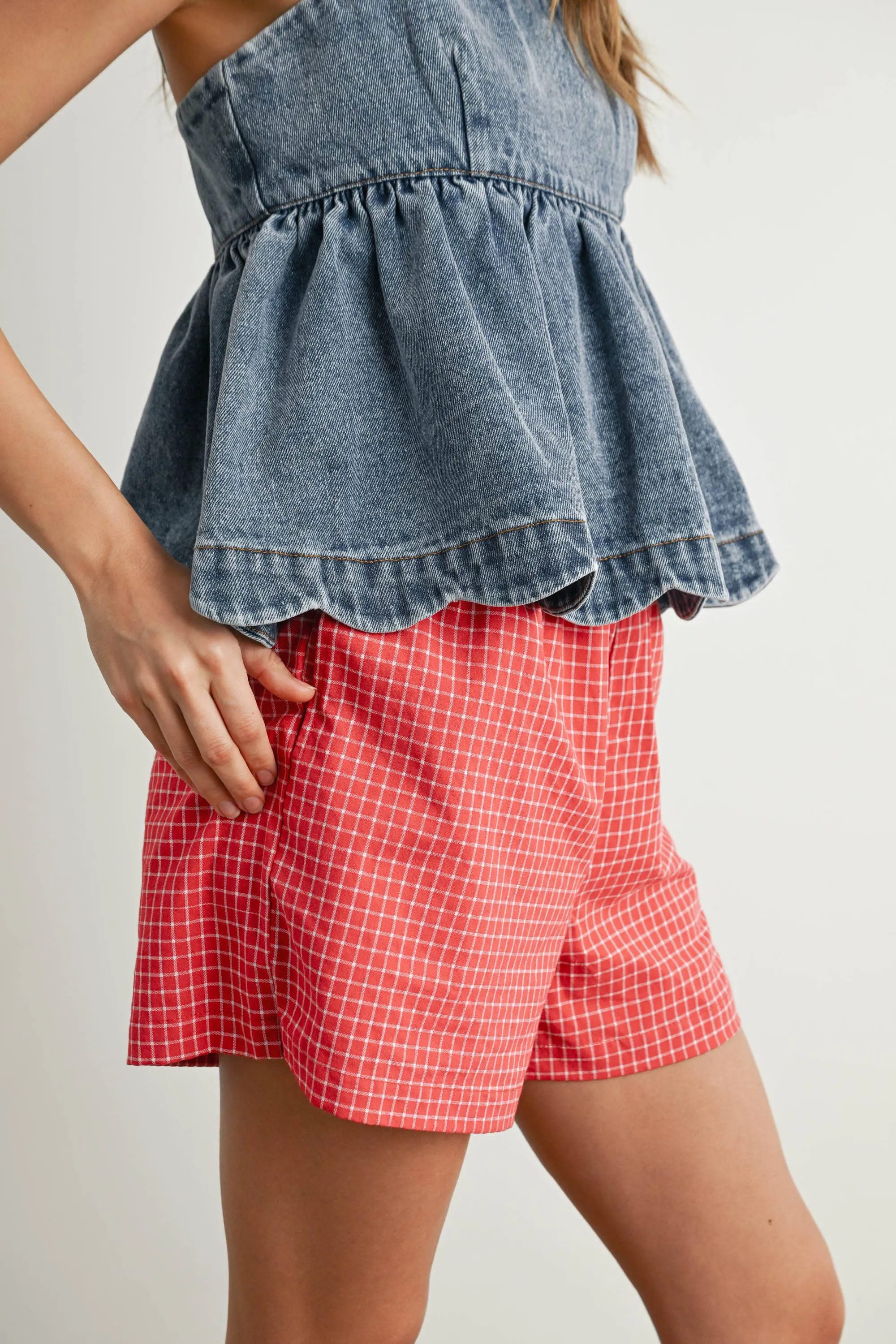 Denim Tie-Strap Peplum Top