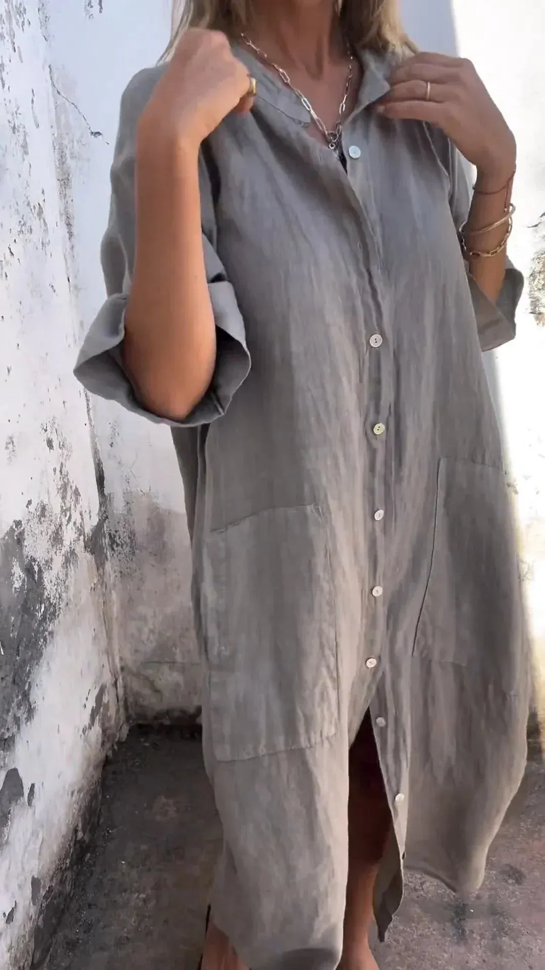 Diothel - Casual Shirt-style Maxi Dress