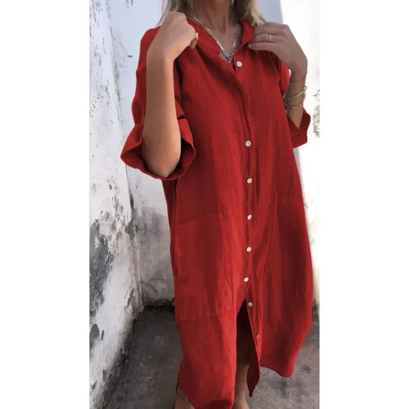 Diothel - Casual Shirt-style Maxi Dress