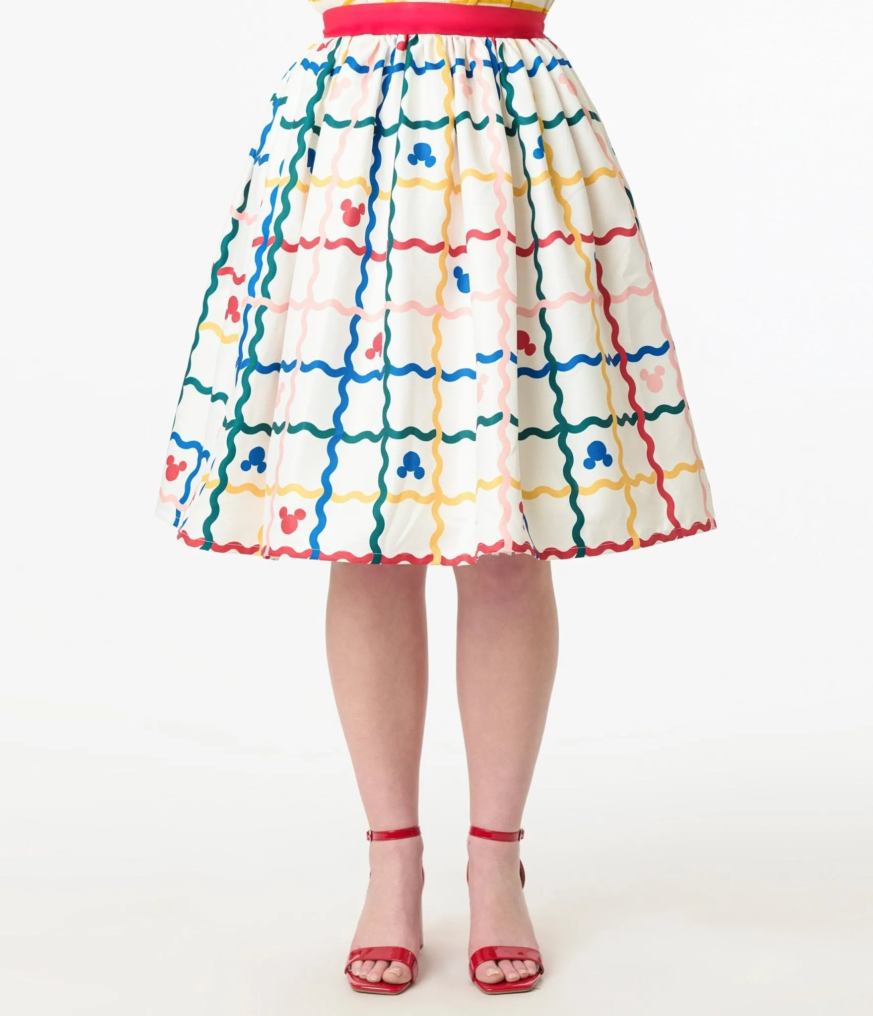 Disney Mickey & Friends Collection by Unique Vintage Rainbow Mickey Plaid Swing Skirt