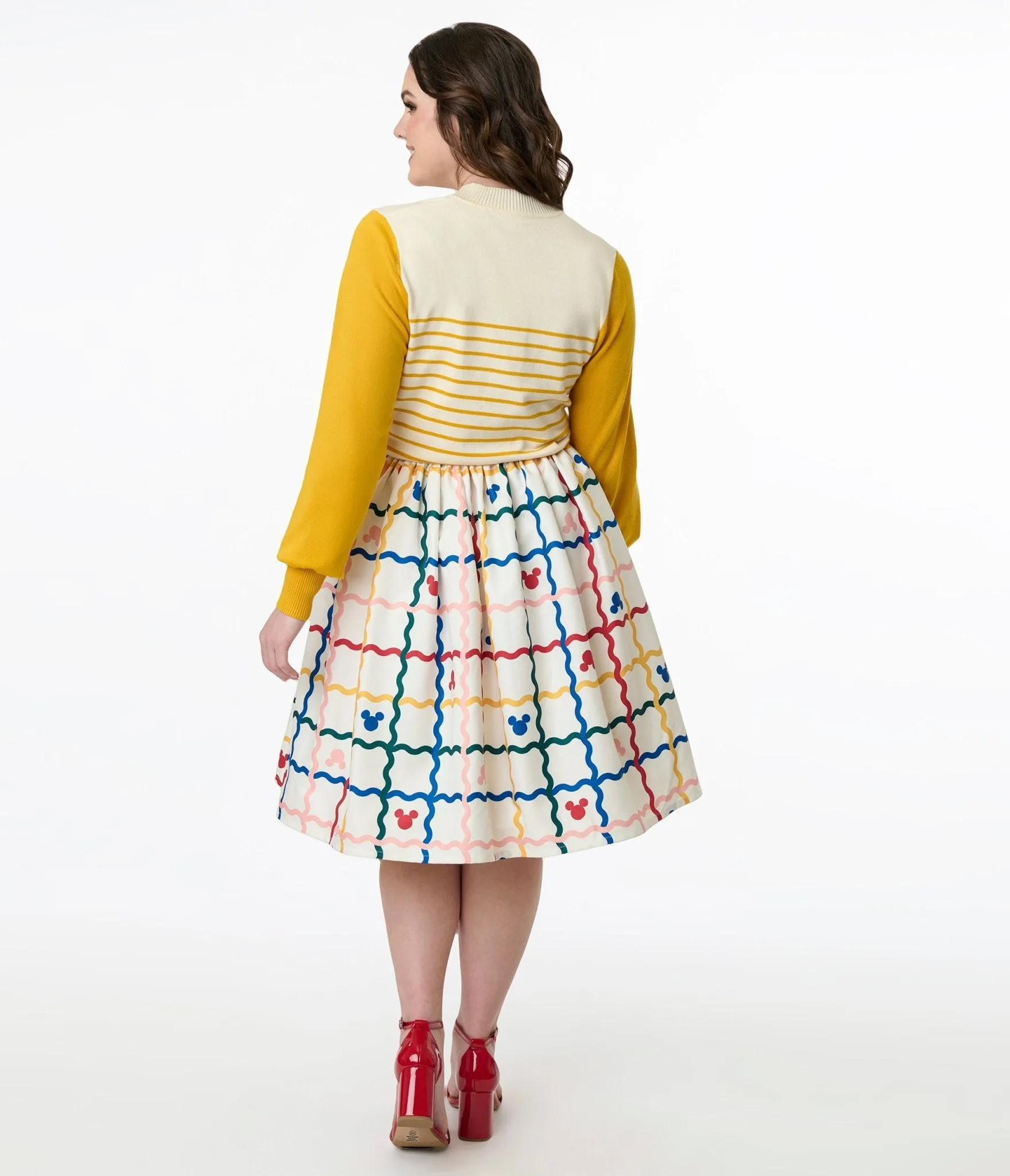 Disney Mickey & Friends Collection by Unique Vintage Rainbow Mickey Plaid Swing Skirt
