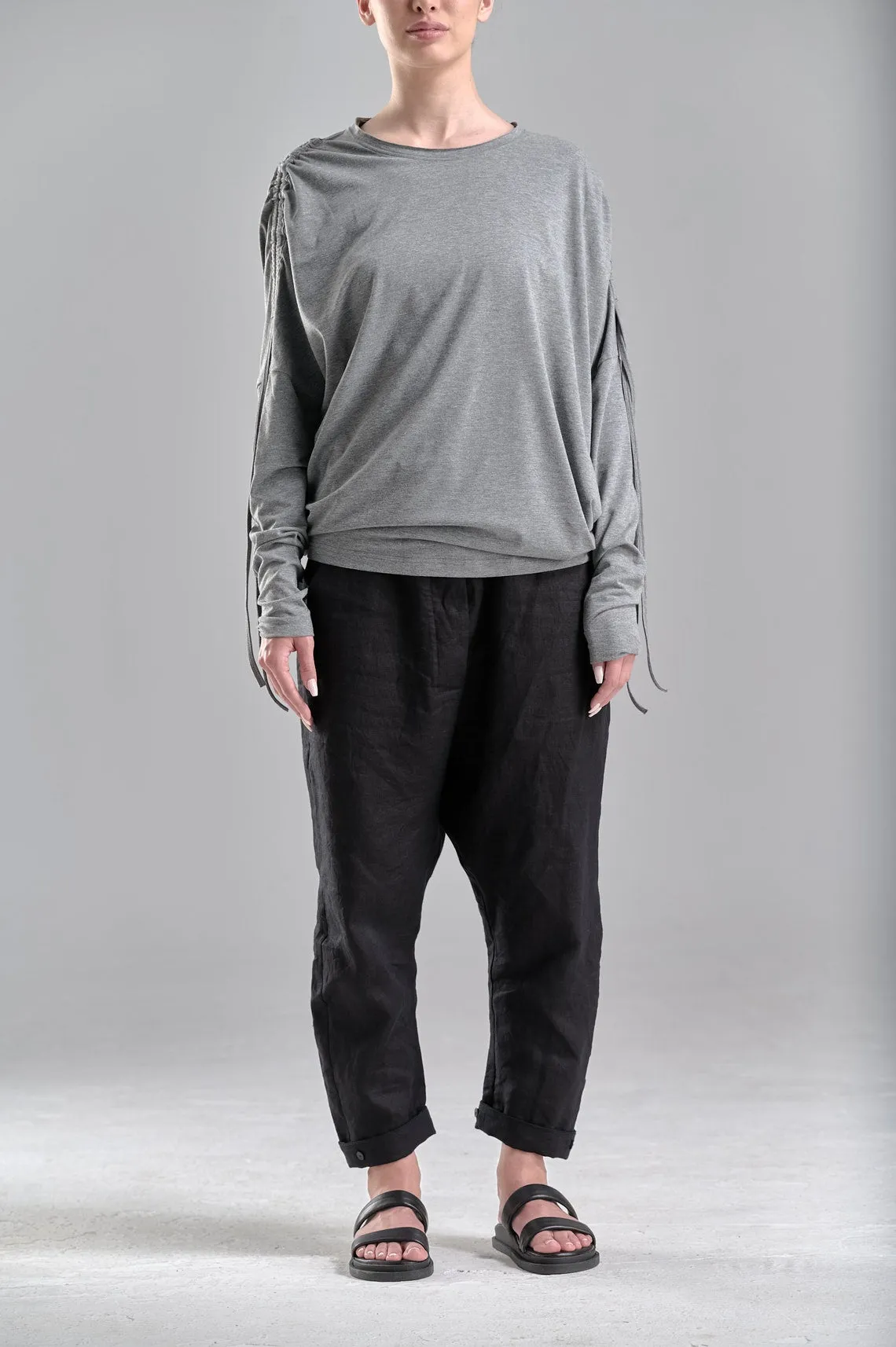 DRAPED SHOULDER LONG SLEEVED LOOSE TOP