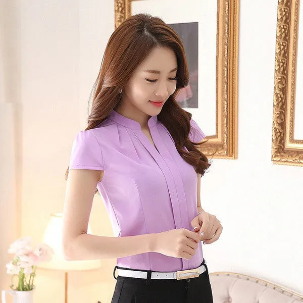 Elegant Slim Chiffon blouses Fashion short sleeved Casual women shirts Women blouses plus size women tops