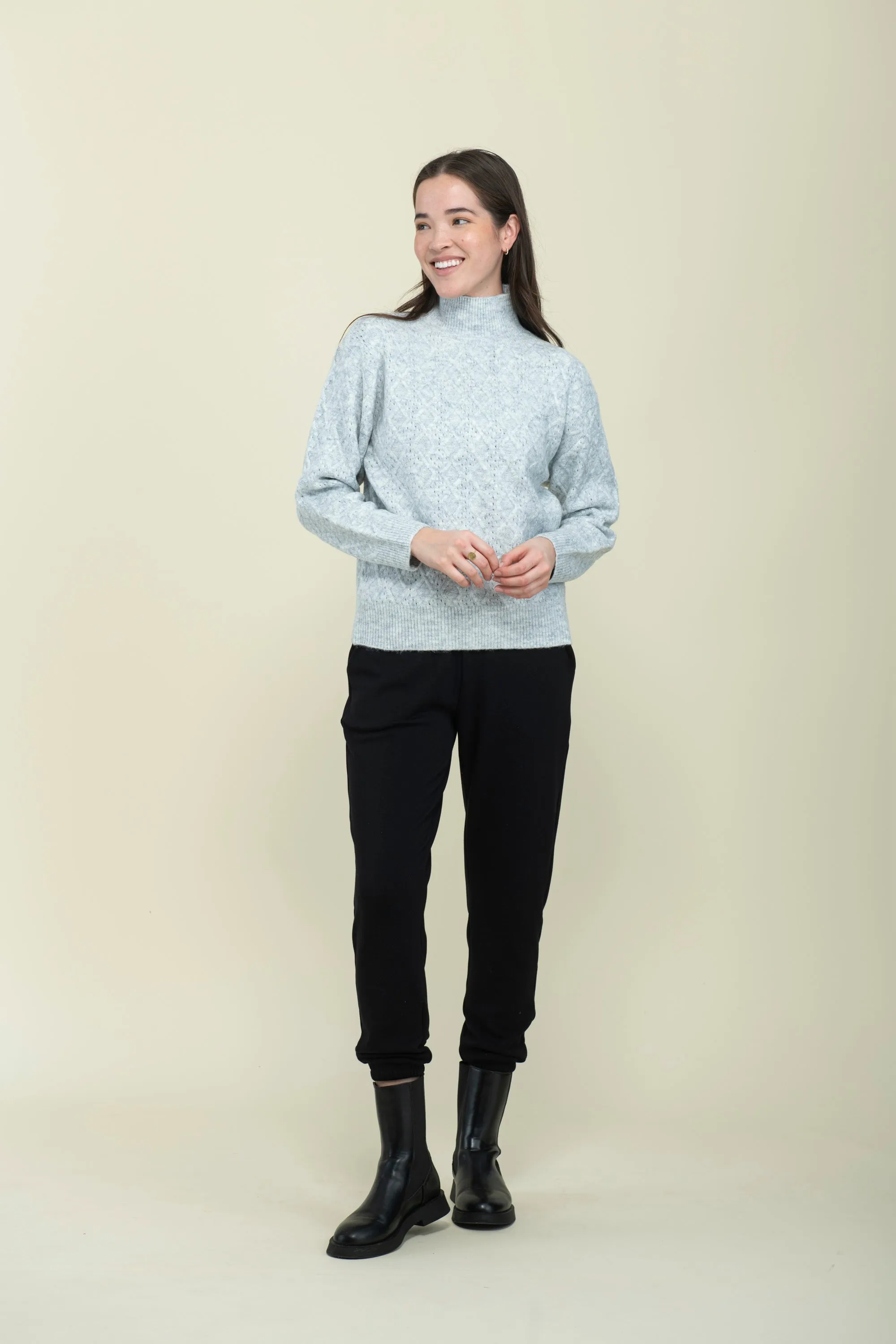 Ella-Cabled Mock Neck