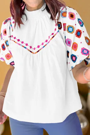 Esther Printed Mock Neck Puff Sleeve Blouse