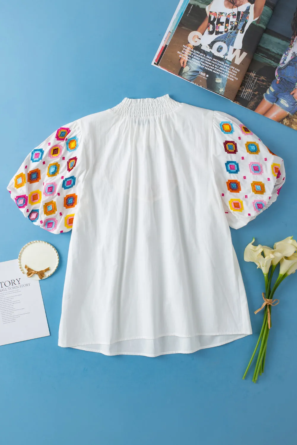 Esther Printed Mock Neck Puff Sleeve Blouse