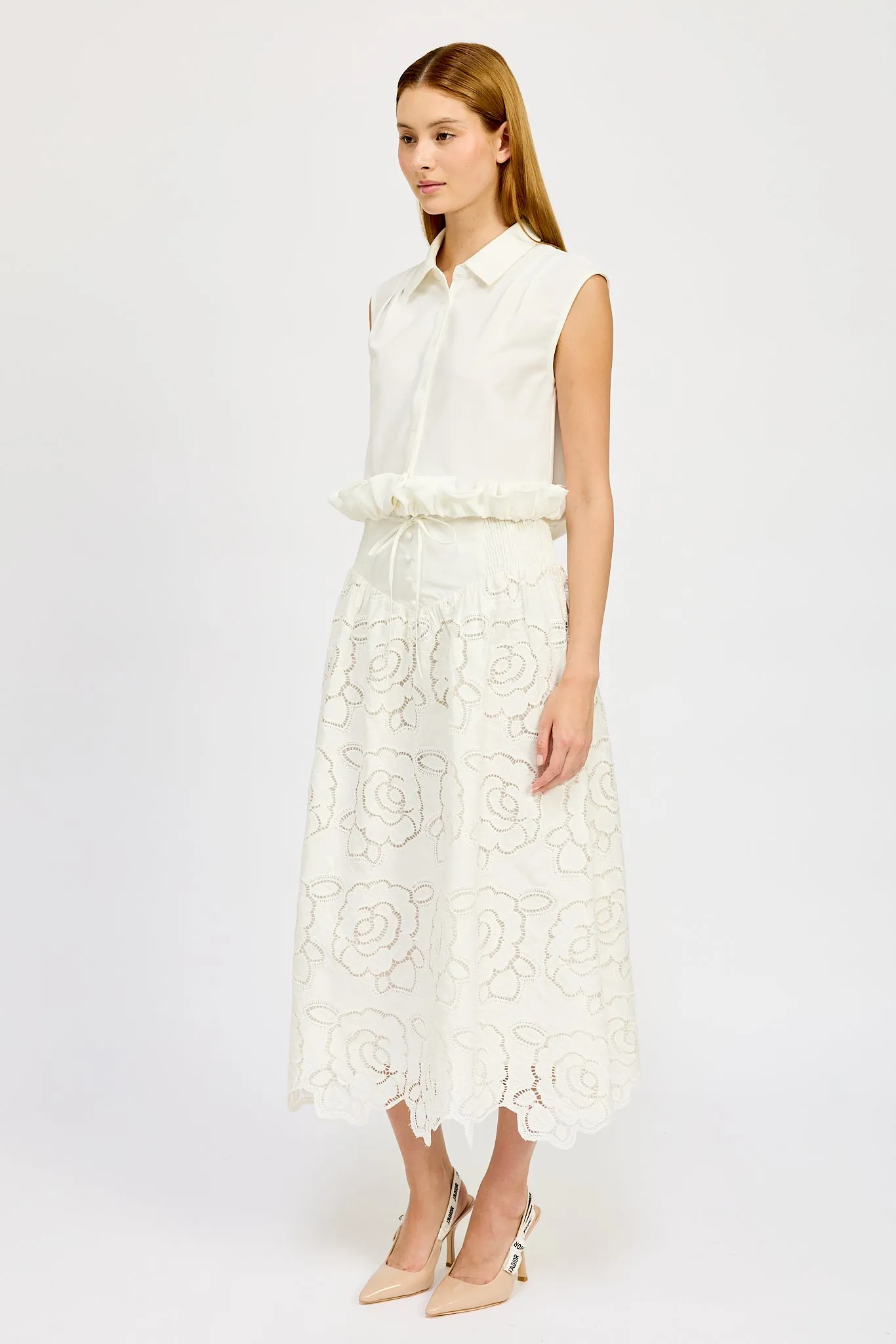 Eyelet Smocked Skirt