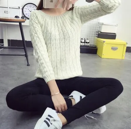 Fashion Knitted Sweater Long Sleeve O-neck Solid Women Sweaters and Pullovers All-match Sudaderas 6 Multi Colors