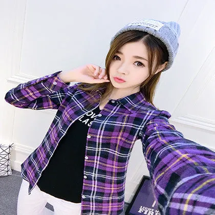 Fashion Plus Size Ladies Long Sleeve Casual Cotton Slim Plaid Shirt Women Tops Blouse Clothing Outerwear