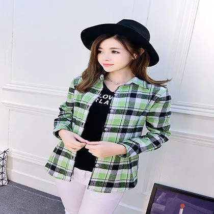 Fashion Plus Size Ladies Long Sleeve Casual Cotton Slim Plaid Shirt Women Tops Blouse Clothing Outerwear