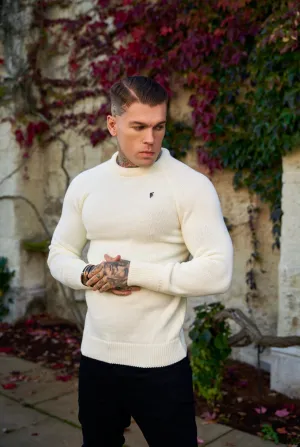 Father Sons Off White Knitted Raglan Crew Super Slim Jumper With Metal Decal - FSJ052