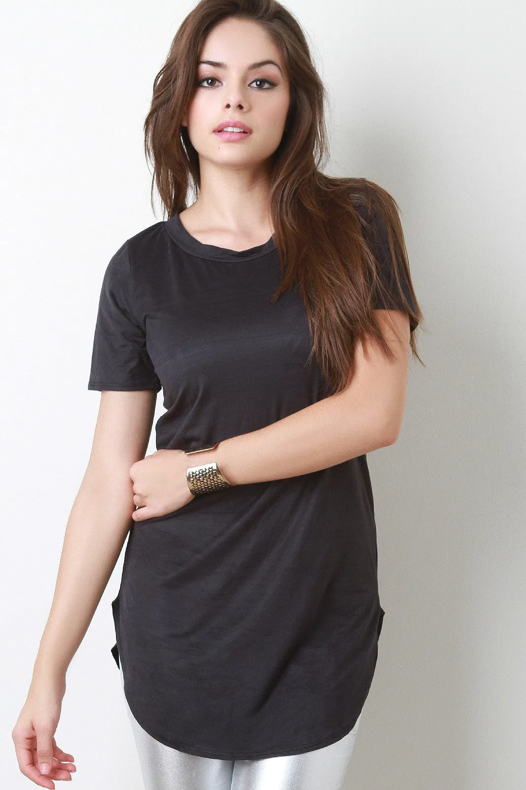 Faux Suede T-Shirt Mini Dress