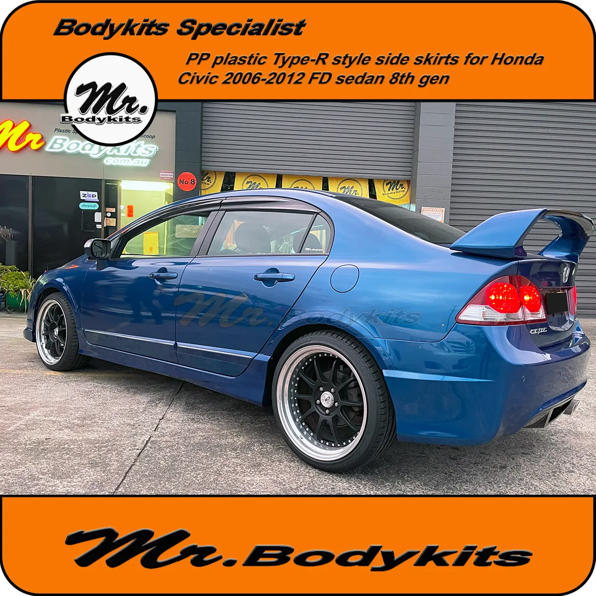 FD2 Type-R Style Side Skirts Suit Honda Civic FD 2006-2012 8th Gen Sedan