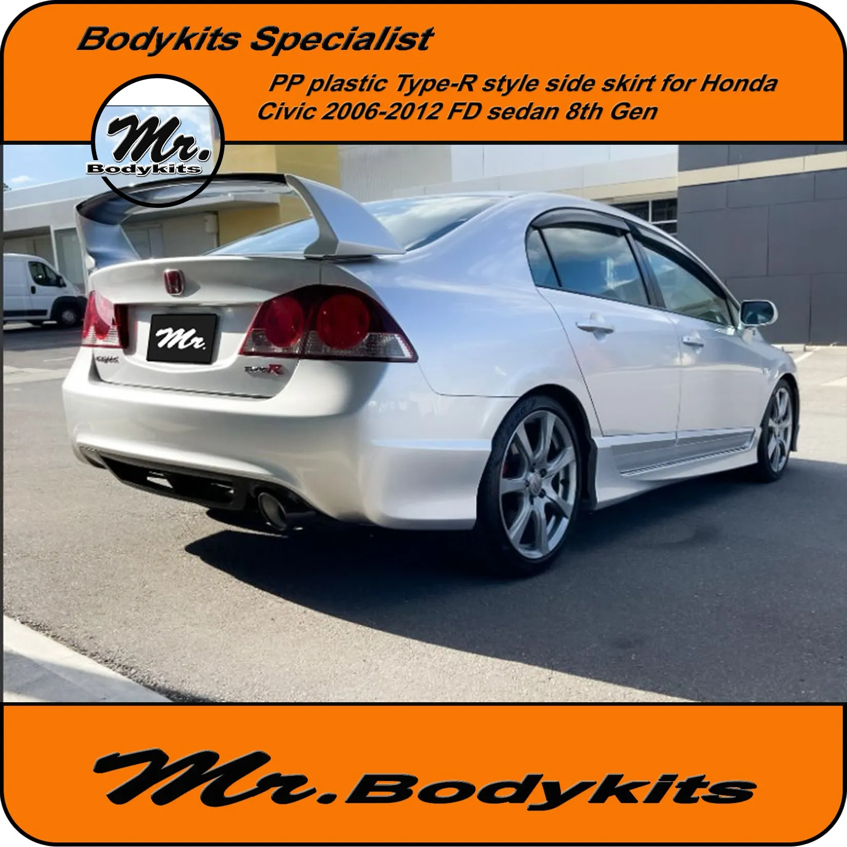FD2 Type-R Style Side Skirts Suit Honda Civic FD 2006-2012 8th Gen Sedan