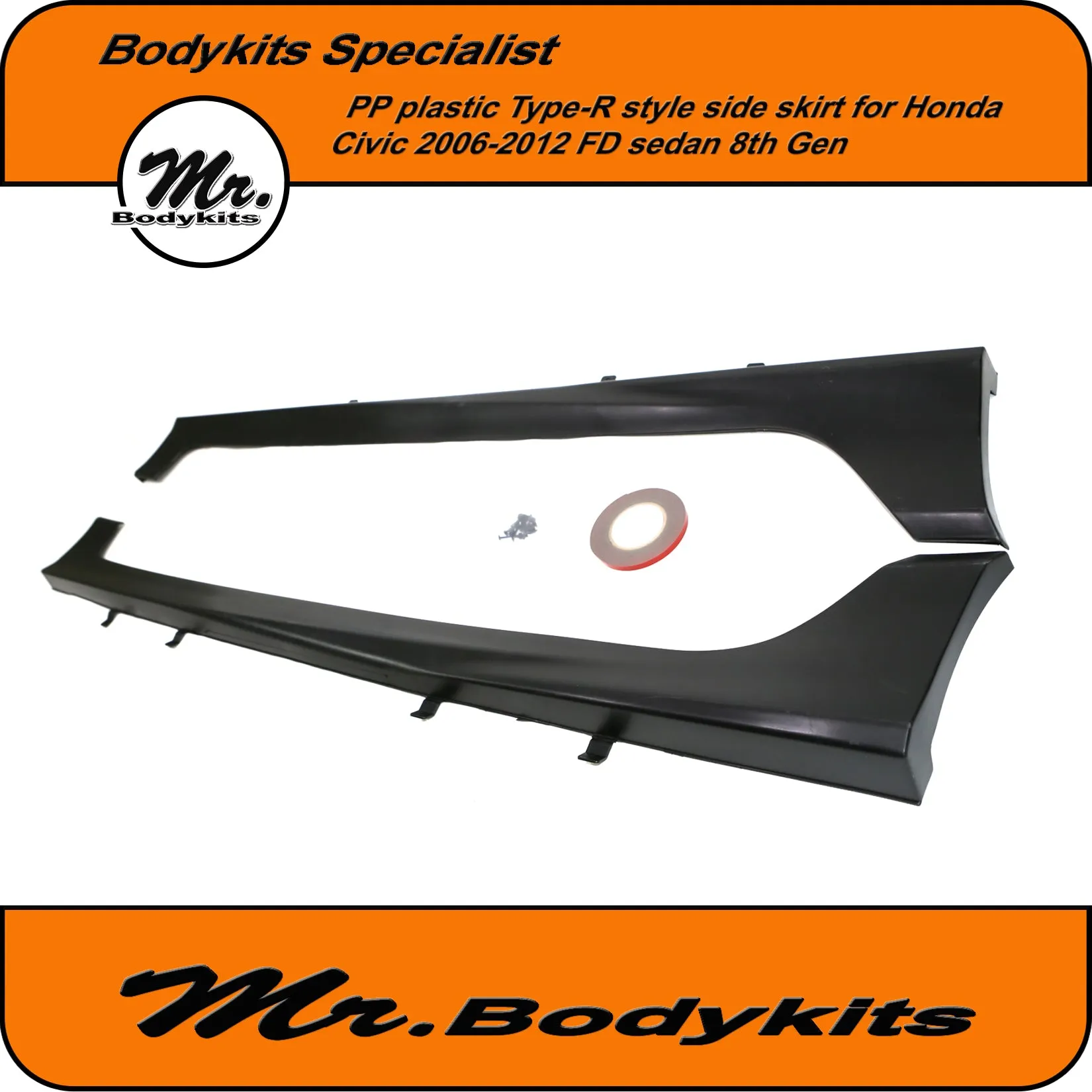 FD2 Type-R Style Side Skirts Suit Honda Civic FD 2006-2012 8th Gen Sedan