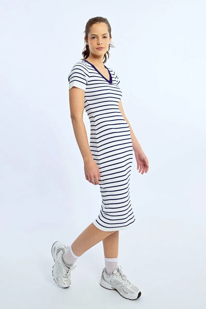 FITTED STRIPED DRESS, OPEN HEART AT THE BACK
