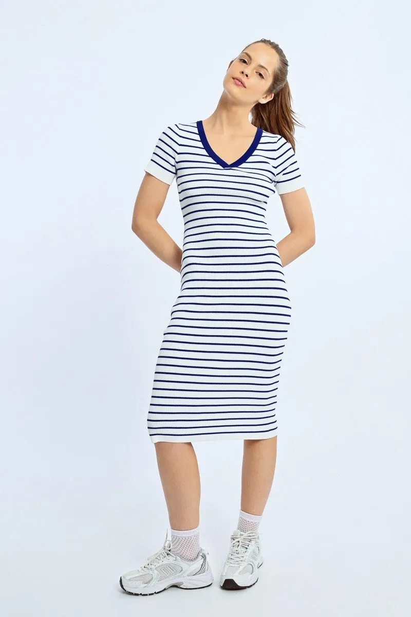 FITTED STRIPED DRESS, OPEN HEART AT THE BACK