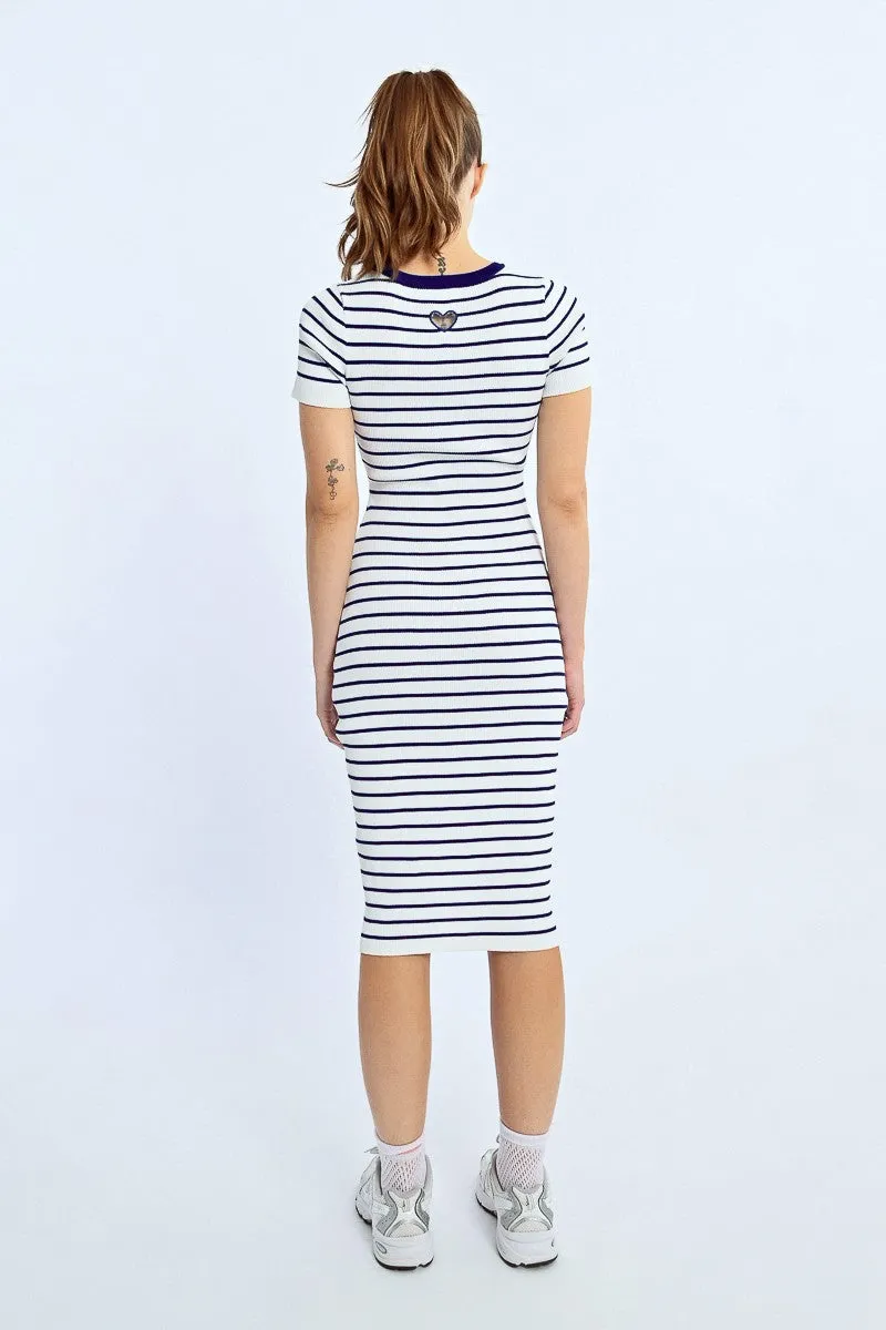 FITTED STRIPED DRESS, OPEN HEART AT THE BACK