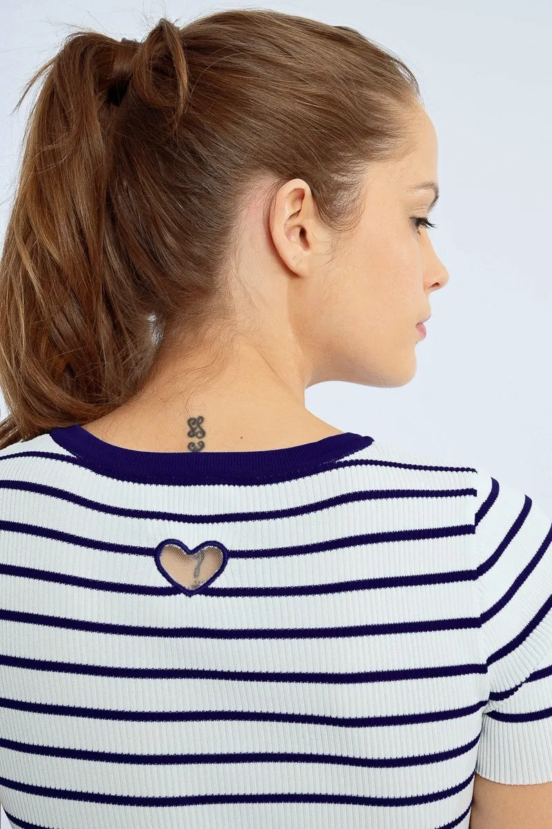 FITTED STRIPED DRESS, OPEN HEART AT THE BACK