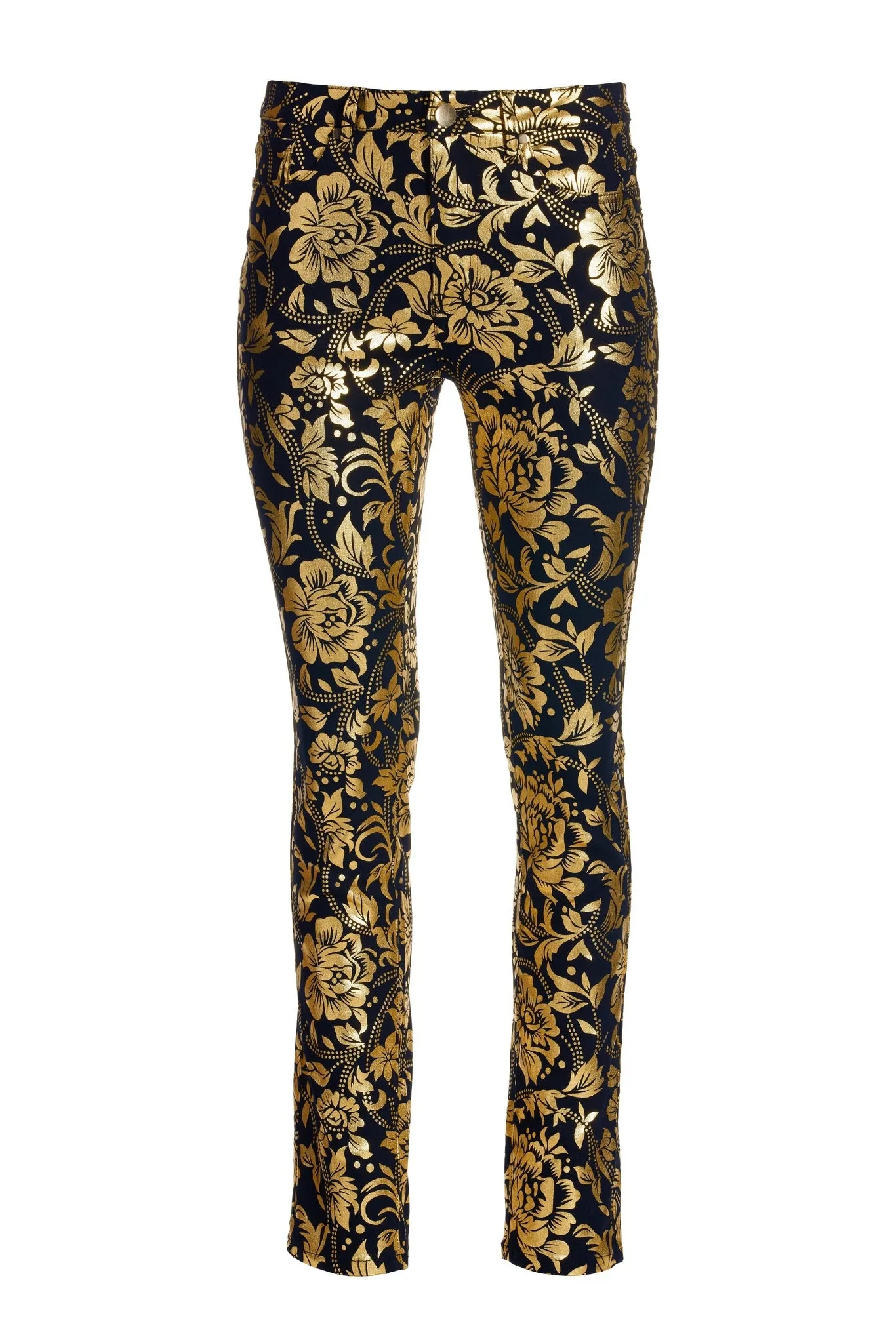 Floral Metallic Foil Print Jean Black/Gold