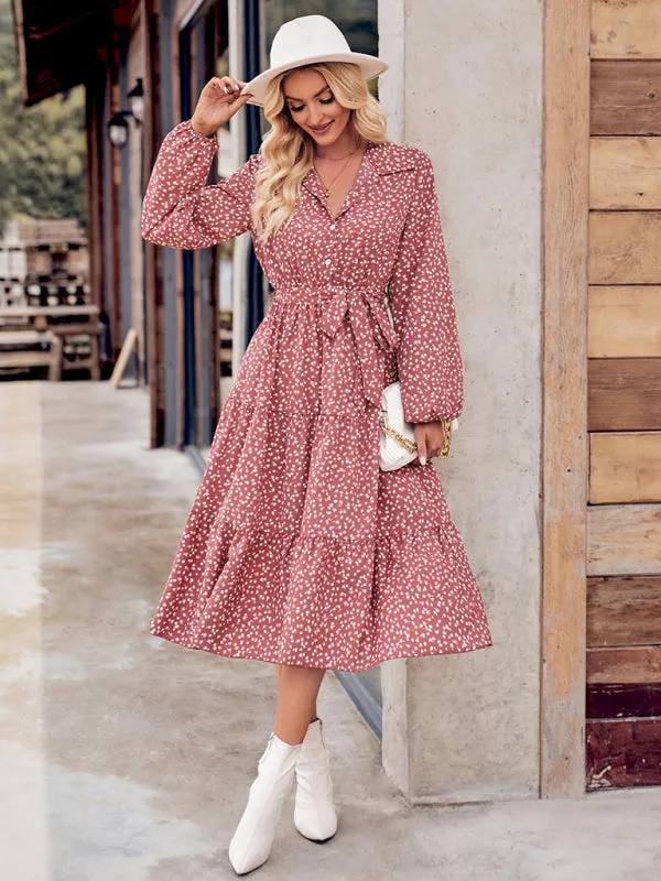 Floral Print Shirt Dress with Tie-Waist and Tiered Skirt