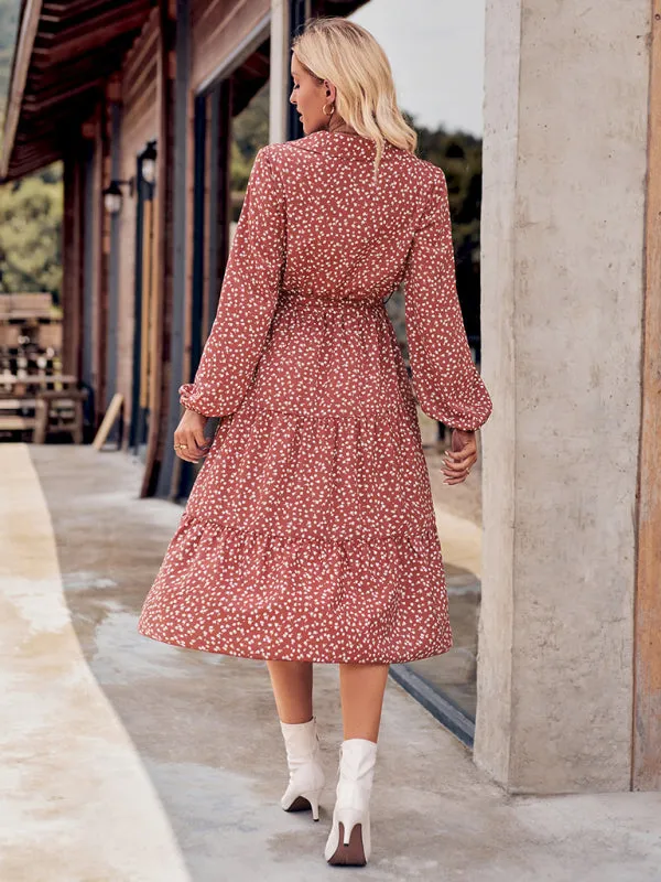 Floral Print Shirt Dress with Tie-Waist and Tiered Skirt