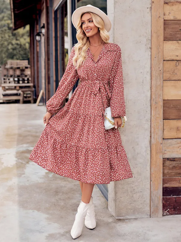 Floral Print Shirt Dress with Tie-Waist and Tiered Skirt