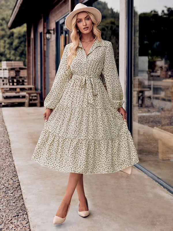 Floral Print Shirt Dress with Tie-Waist and Tiered Skirt