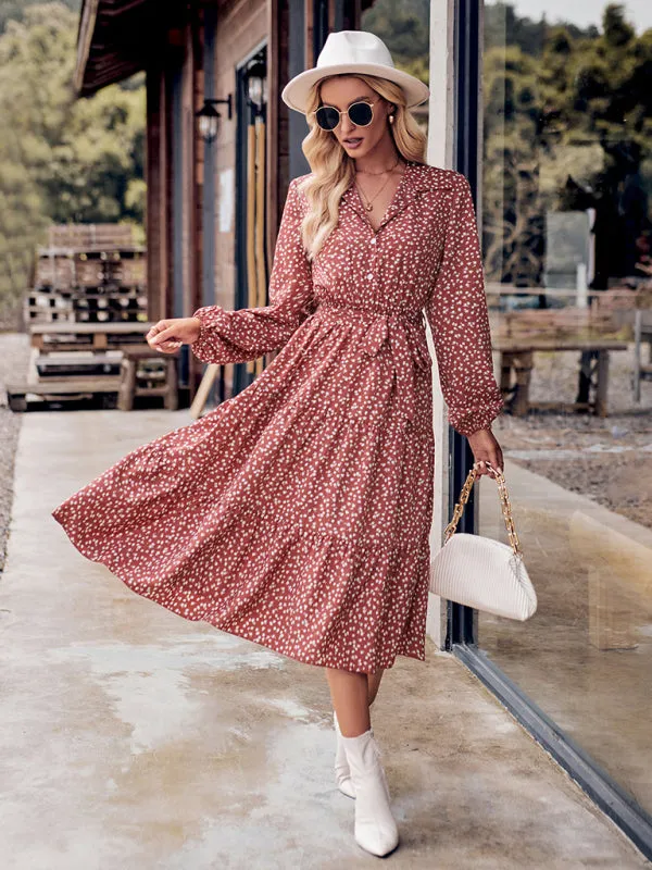 Floral Print Shirt Dress with Tie-Waist and Tiered Skirt
