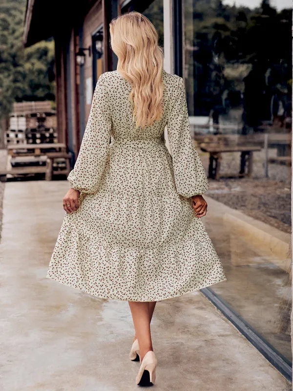 Floral Print Shirt Dress with Tie-Waist and Tiered Skirt