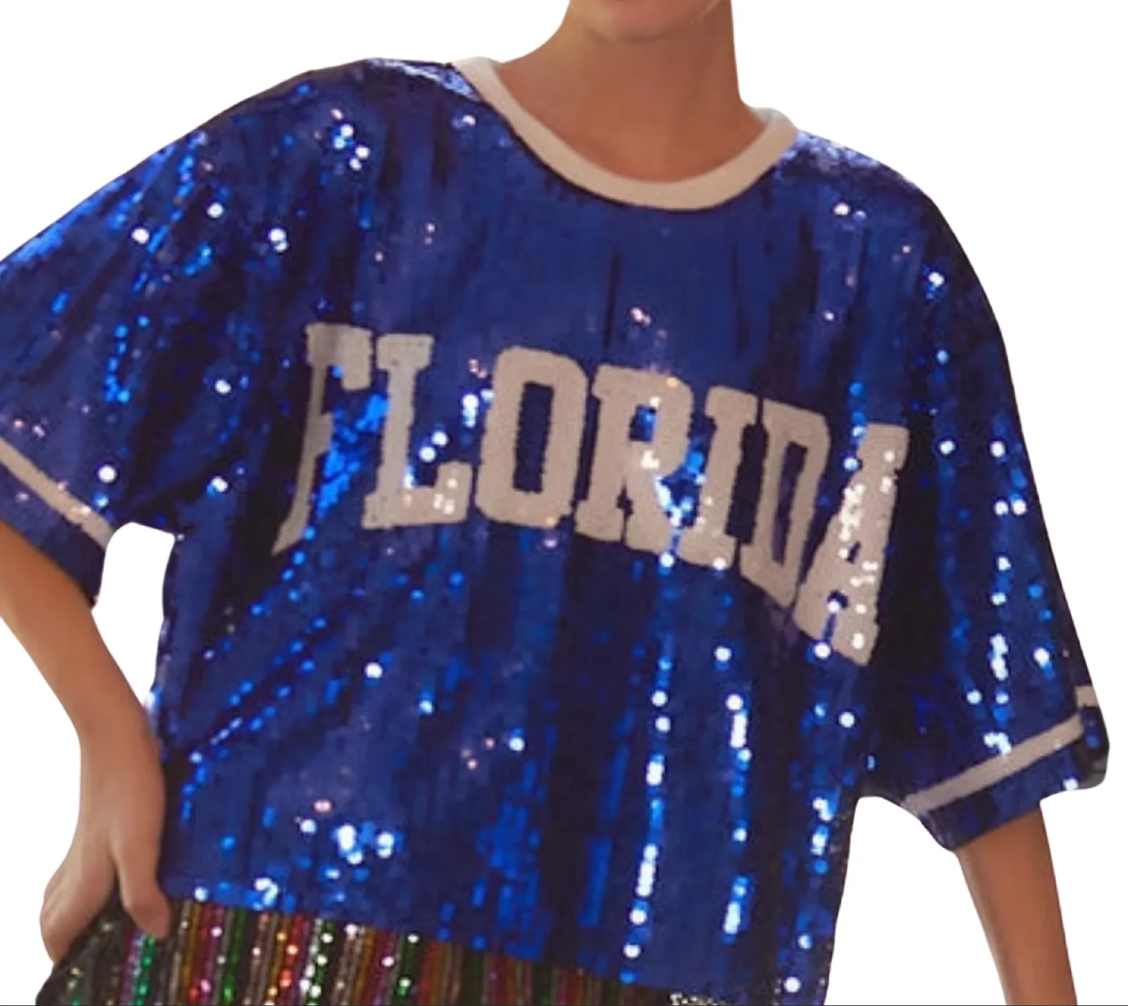 Game Day Florida Sequin Top - Blue & White