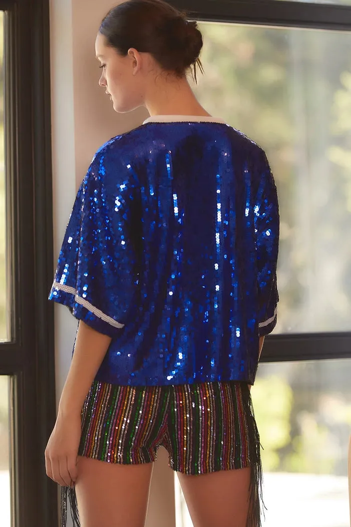 Game Day Florida Sequin Top - Blue & White