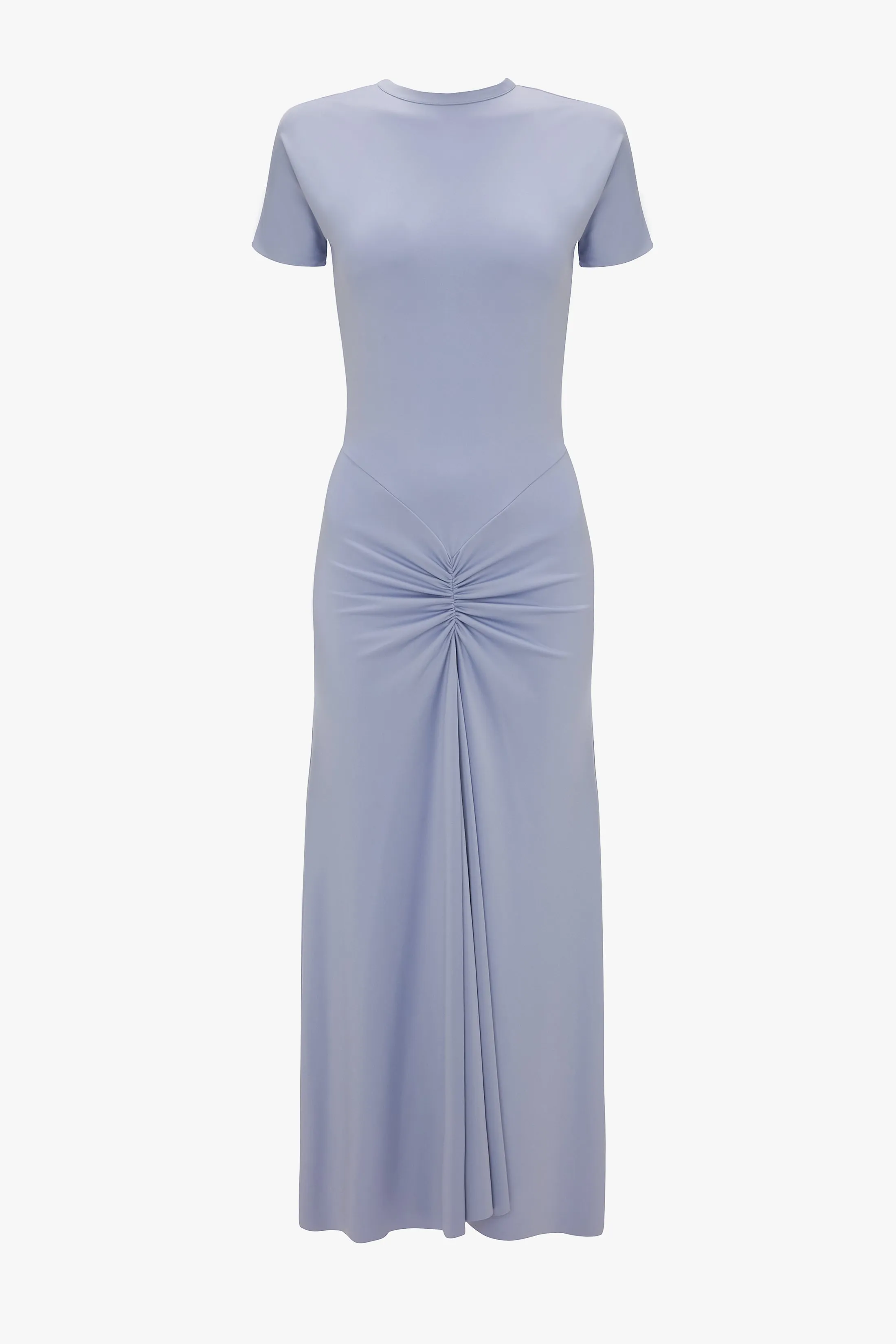 Gathered Waist T-Shirt Midi Dress In Delphinium Blue