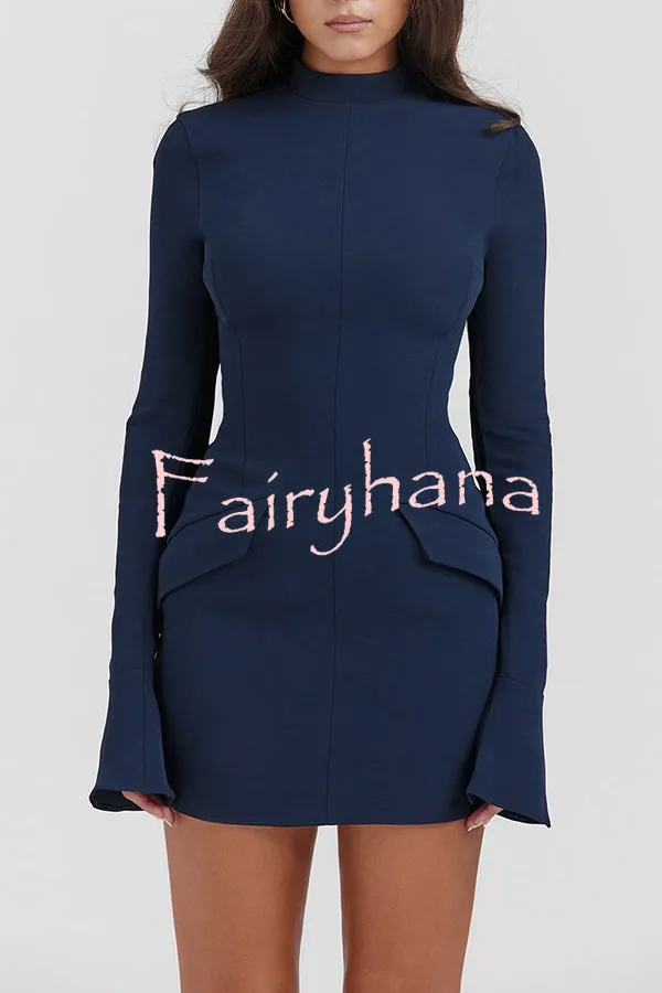 Giao Zippered Long Sleeve Pockets High Waisted Mini Dress