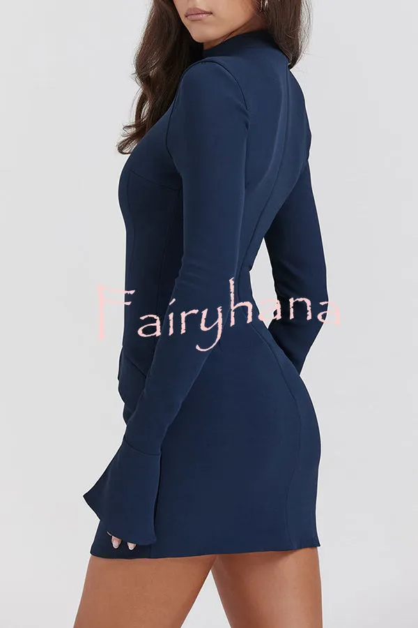 Giao Zippered Long Sleeve Pockets High Waisted Mini Dress