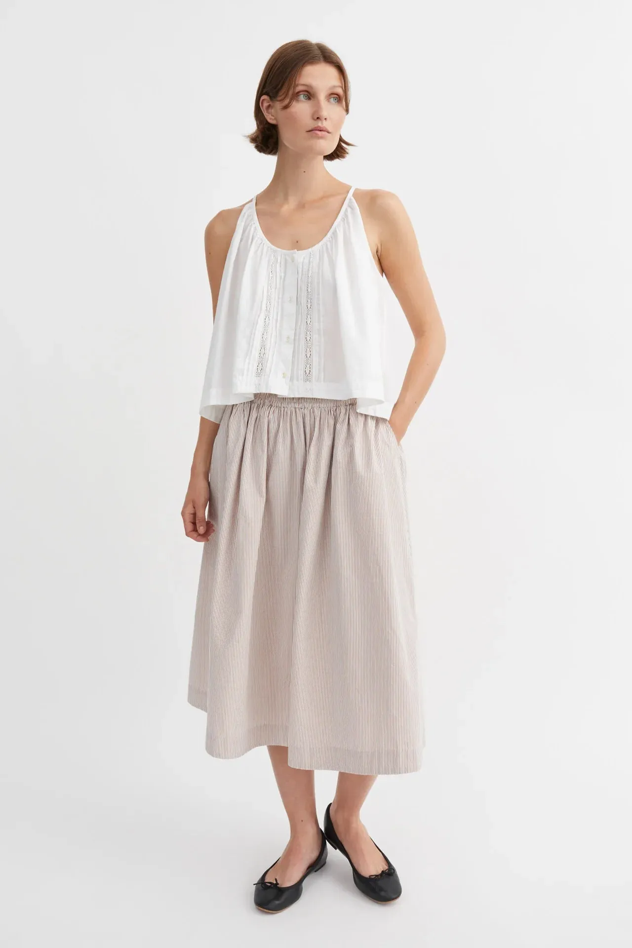 Ginny Skirt | Warm Beige & White Stripe