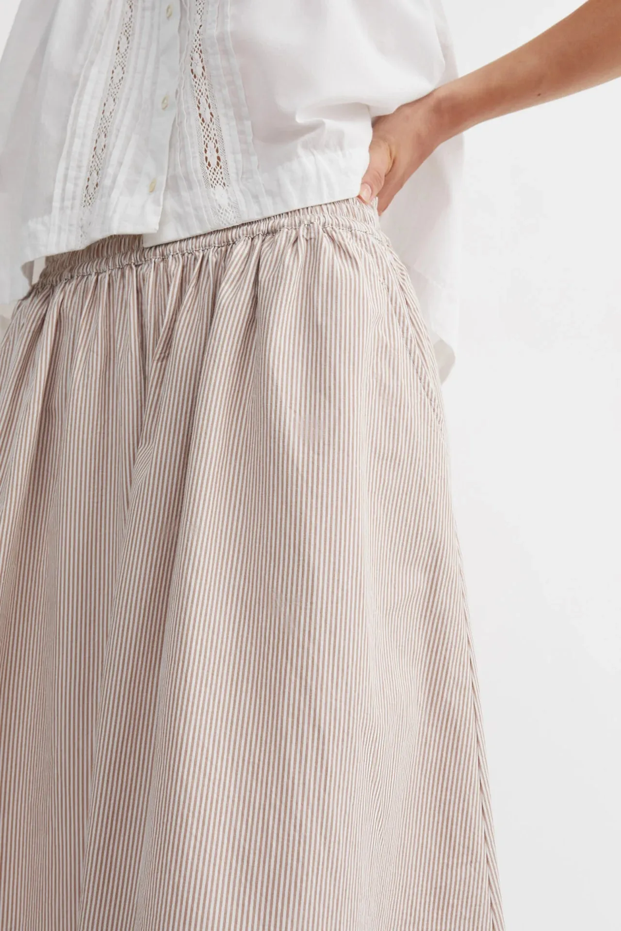 Ginny Skirt | Warm Beige & White Stripe