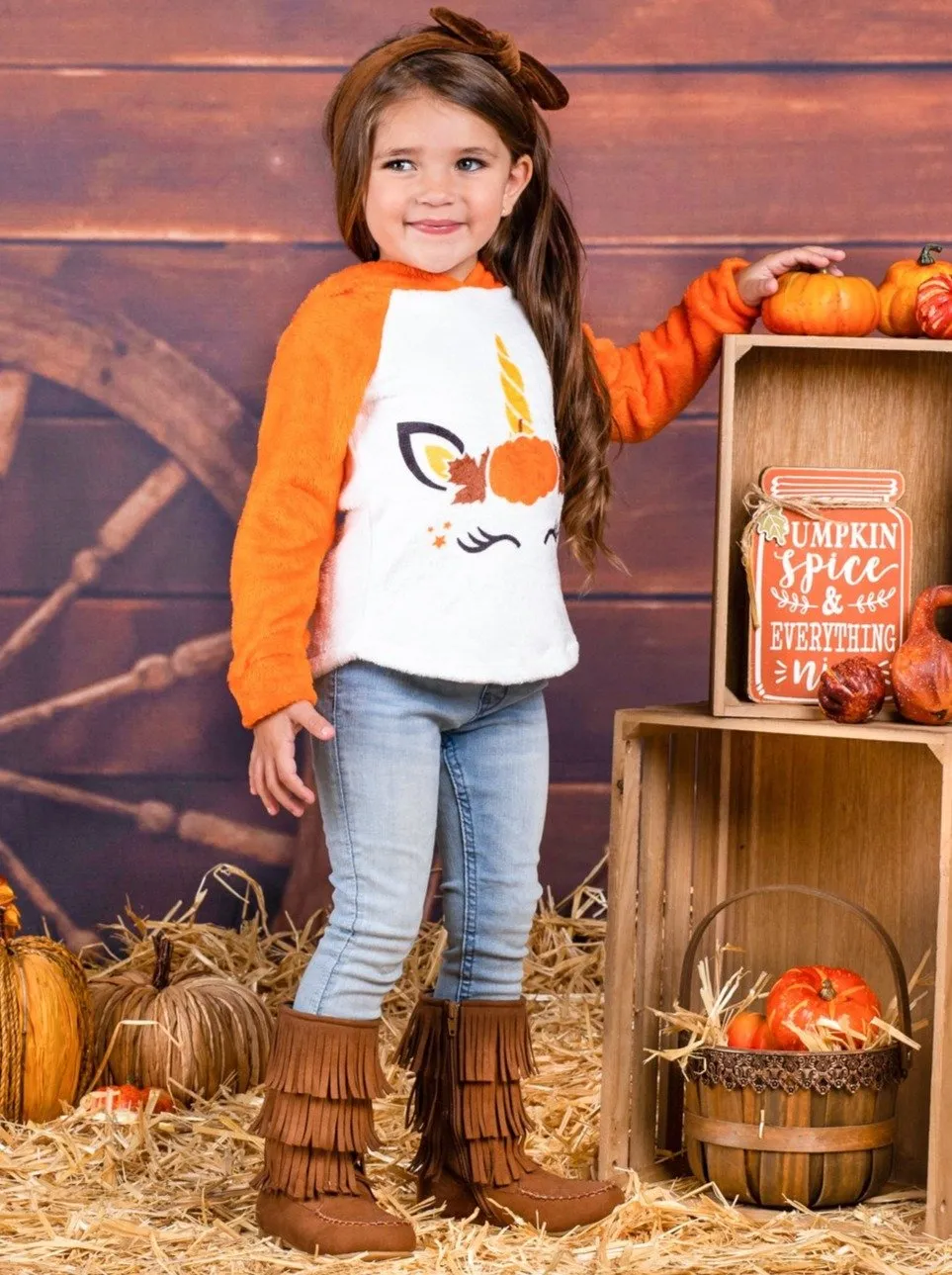 Girls Plush Fleece Unicorn Raglan Hoodie