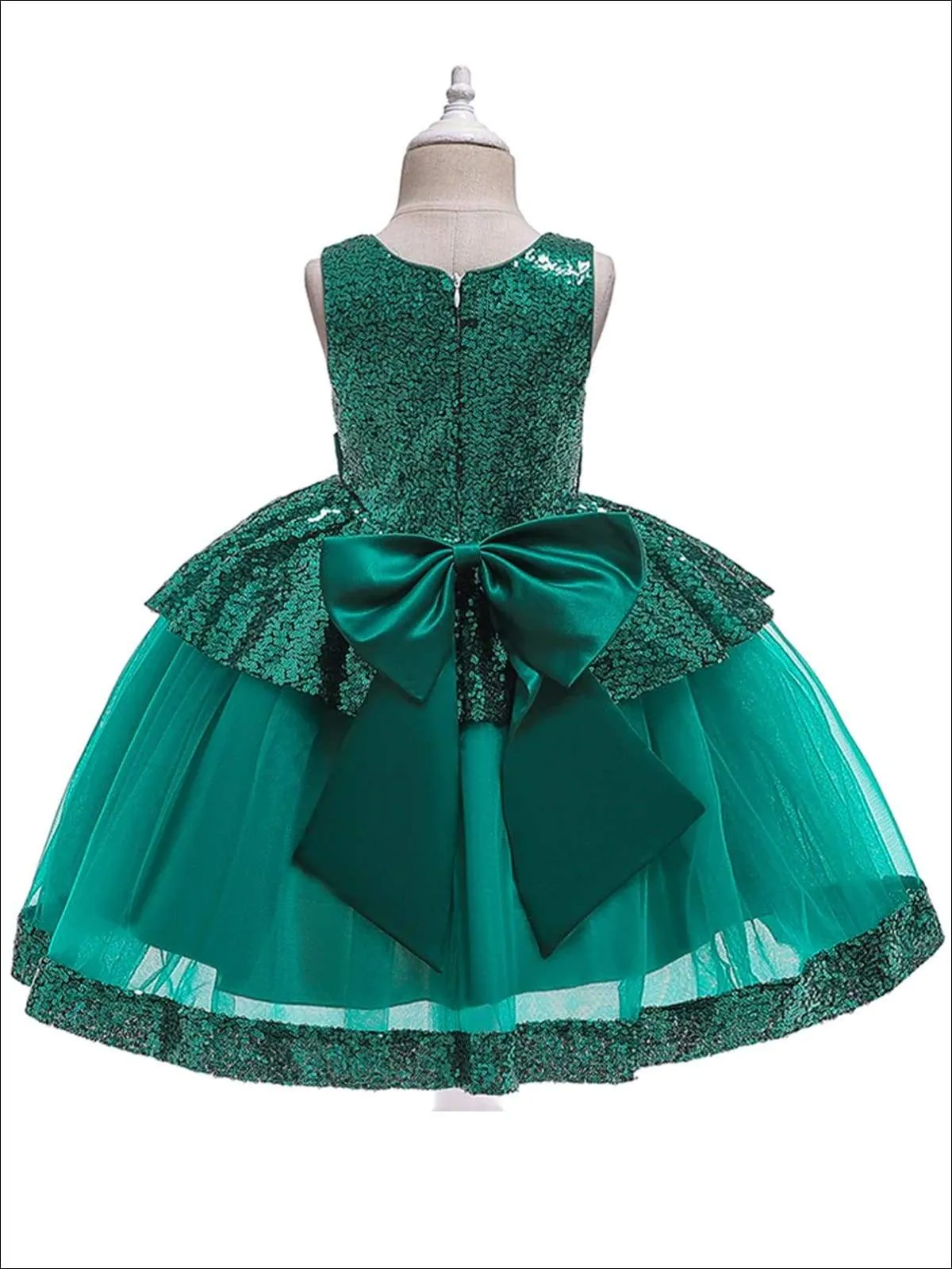 Girls Sleeveless Sequin Embellished Peplum Holiday Dress