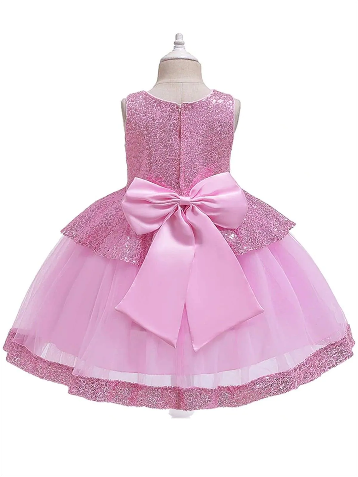 Girls Sleeveless Sequin Embellished Peplum Holiday Dress