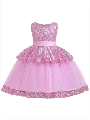Girls Sleeveless Sequin Embellished Peplum Holiday Dress