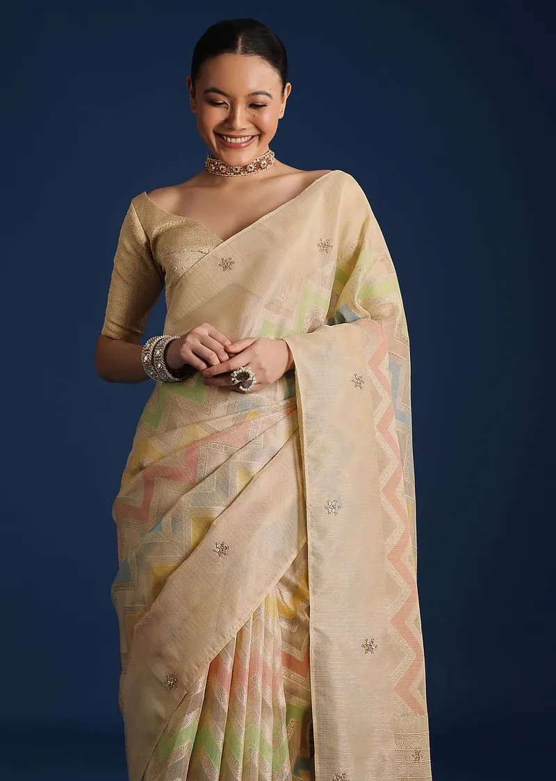 Gold Handloom Tissue Chanderi Rangkart Saree