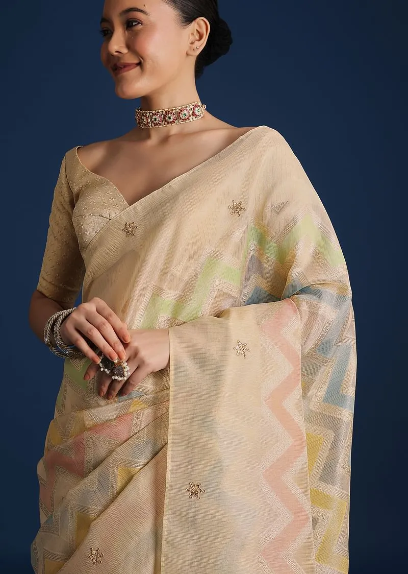 Gold Handloom Tissue Chanderi Rangkart Saree